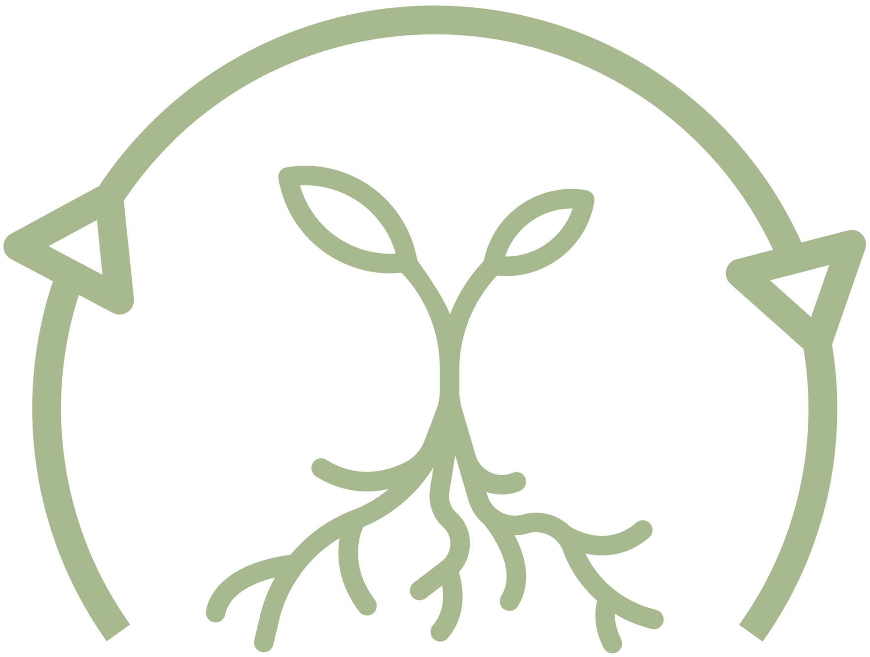 Vector artwork representing plant roots extending and circular arrow surrounding it