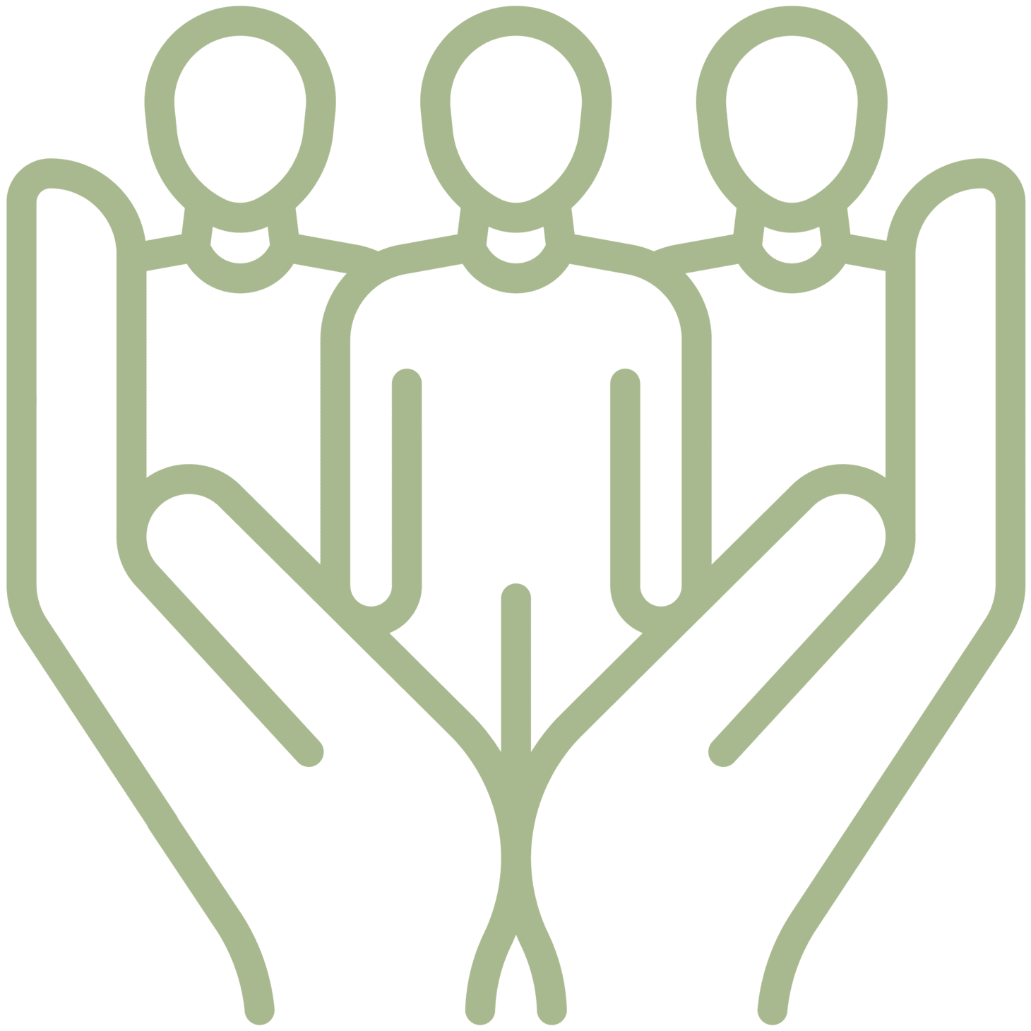 Vector artwork representing two hands holding three persons